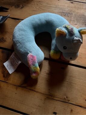 Plush Unicorn Kids Neck Pillow - Light Blue with Rainbow Accents